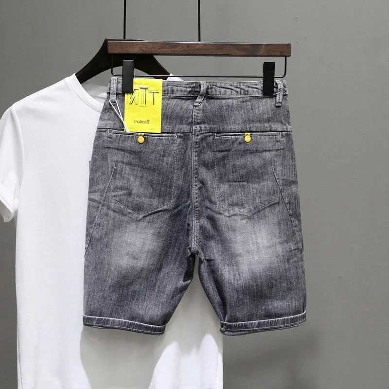 Short Jeans Pants For Men Gray Graphic Man Denim Shorts Original Harajuku Y2k Designer Cut Summer Wide With Korean Style New InXJ241206