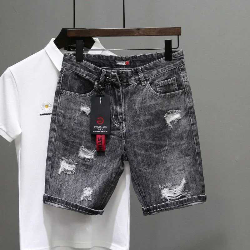 Short Jeans Pants For Men Gray Graphic Man Denim Shorts Original Harajuku Y2k Designer Cut Summer Wide With Korean Style New InXJ241206