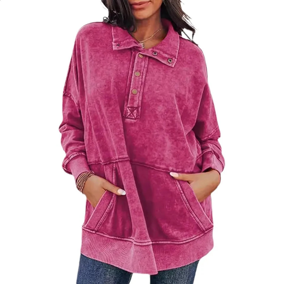 Womens Collar Button Pocket Wash Hoodie Pullover for Women 241203