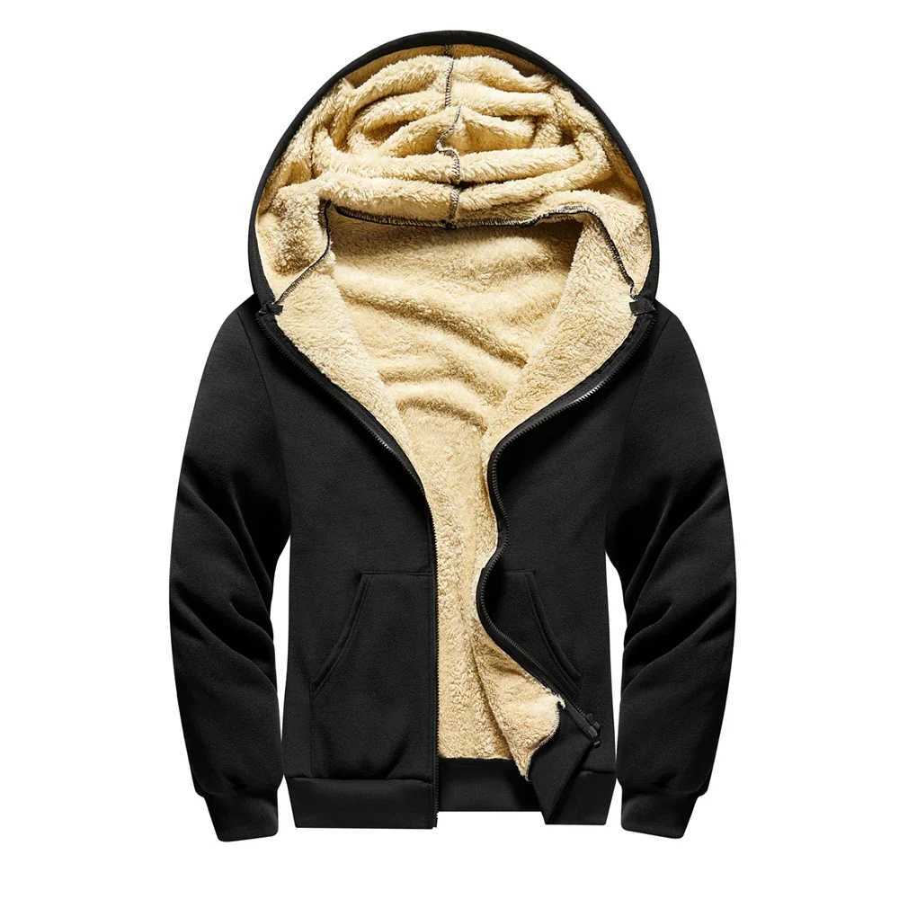 Mens Lambwool Hoodies Winter Thicken Zipper Jacket Loose Casual Warm Sweatshirts Male Long Sleeve Hooded CoatsXJ241206