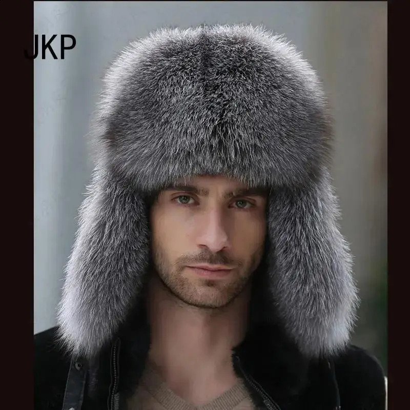 selling leather winter hat for men thick and warm raccoon and fox fur integrated hat for men hat 241206