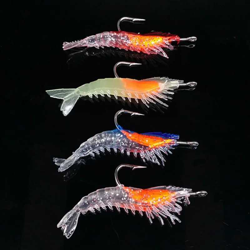 4PCS/Bag 6cm 3g Luminous Simulation Shrimp Soft Bait Artificial Soft Rigs Fishing Lure Bass Sea Fishing TackXJ241128