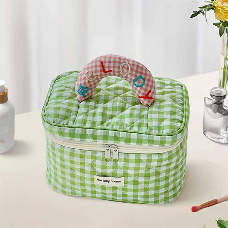 1pc cute color ctrast check delie bucket makeup bag for ladies outdoor travelXJ241206