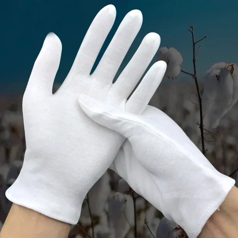 White soft cotton work gloves used for dry hand treatment film SPA gloves ceremonial high stretch gloves household cleaning tools 241206