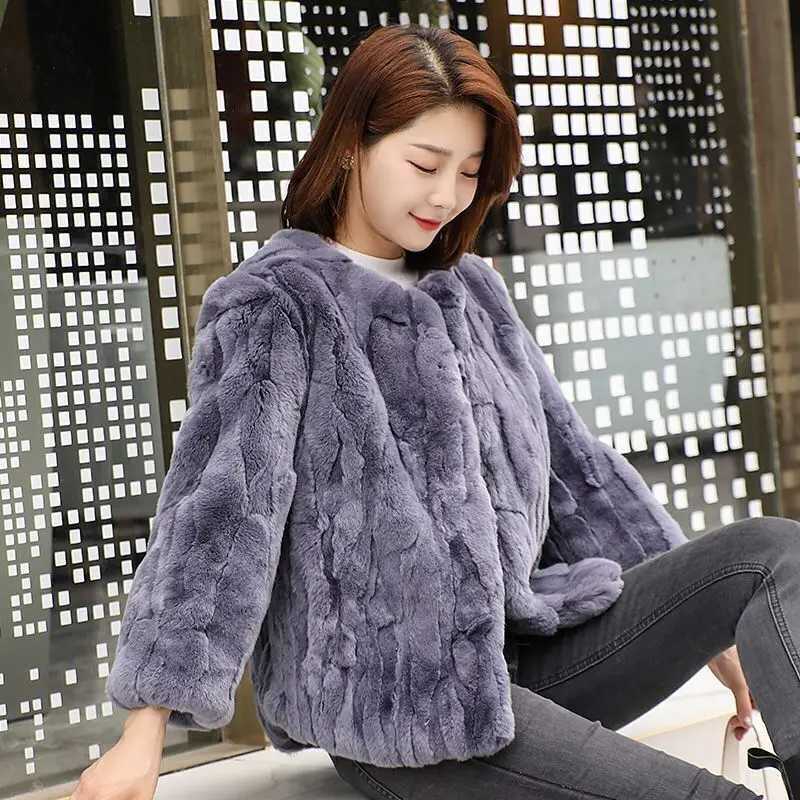 Real Rabbit Fur Coat Women Winter Jacket Short Loose Size Thick Warm Fluffy Coat Wamen Fashion Clothes Large SizeXJ241206