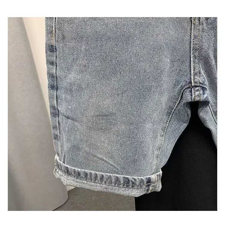 Mens Summer Washed Old Denim Shorts Over Knee Straight Loose Five Point Fashion Blue Baggy Shorts Jeans StreetwearXJ241206