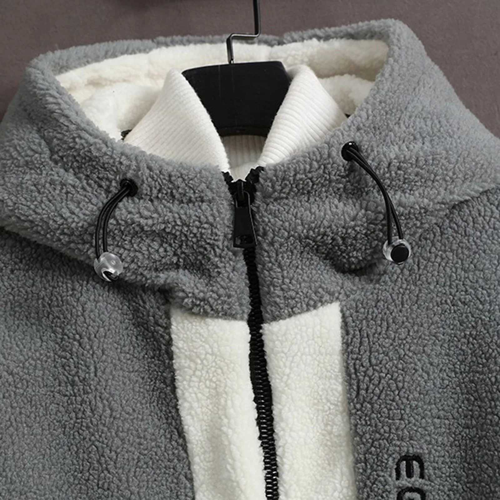 Men Jacket Coat Hoodie Double Fleece Long Sleeve Zipper Jacket Fall Winter Padded Lamb Fleece Hooded Coat Cardigan OuterwearXJ241206