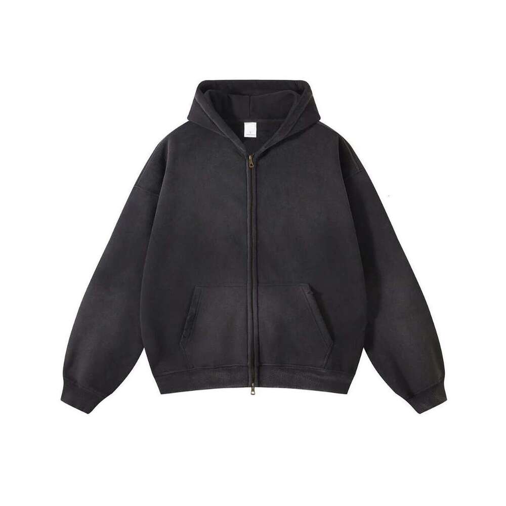 Men's gradient solid color hooded cardigan, women's casual sportswear, loose zipper casual couple's top, retro basic multi-color worn-o