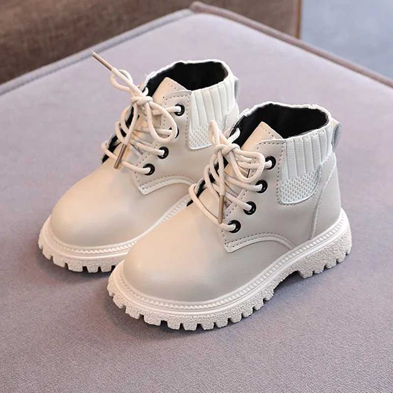 Childrens Soft-Soled Non-Slip Zipper Boots Boys Girls Leather Waterproof Splicing Short Boots 2-10 Years Old ShoesXJ241206
