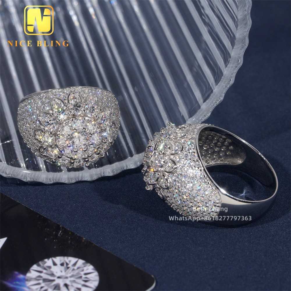 Factory Price Moissanite Cluster Hip Hop Rings 925 Silver Engagement Bands Men Fashion Pinky Rings