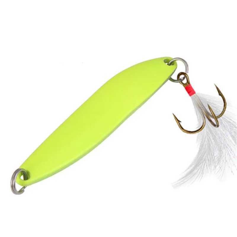 1Pcs 5g 7g 10g 13g Luminous Metal Spinner Spoon Lures Feather Treb Hook Artificial Bait For Bass Trout Pesca Fishing TackXJ241128