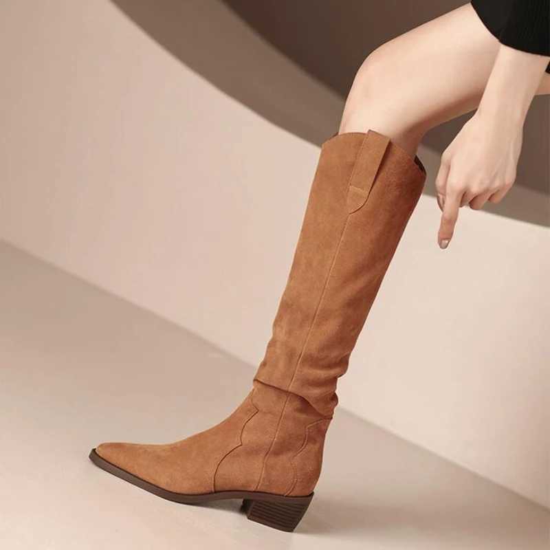 High Quality new leather warm round toe platform knee high boots knight boots Fem autumn and winter thick high H winter boots T241206