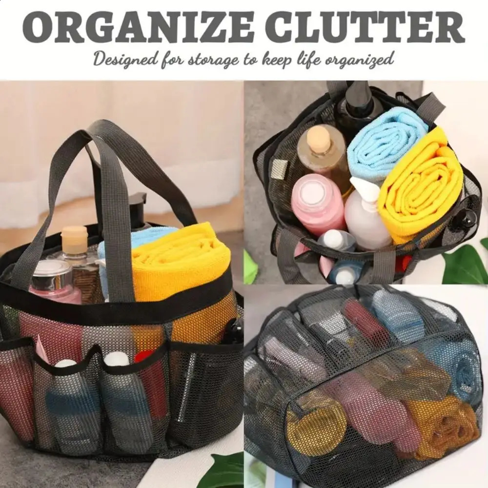 1pc Large Capacity Mesh Toiletry Bag Portable Handbag for Going Out Polyester Black Beach Suitable Outdoor Play 241203