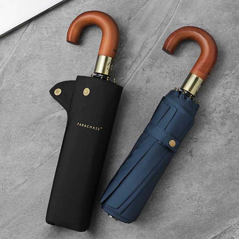 Luxury wooden umbrella windproof 10 ribs authentic mens umbrella with umbrella style flight folding large golf umbrella T241206
