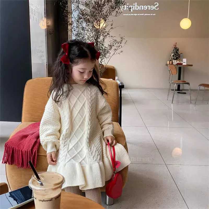 Girls Thicken Knitted Dress Children Autumn Winter Warm Gown Princess Sweaters Vestidos 2024 New Kids Fashion Clothing 2-8YXJ241206