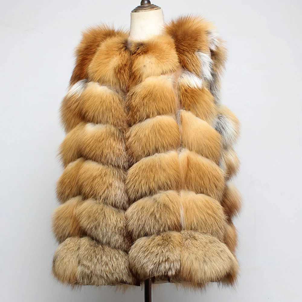 Winter Women Genuine Red Fur Vest Fashion Warm 100%Natural Fluffy Fur Gilet Lady Luxury Real Fur Sveless JacketXJ241206