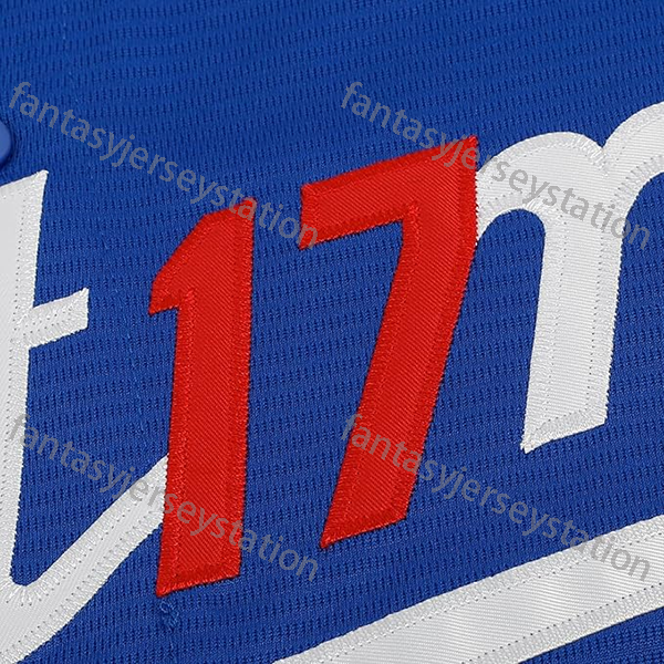 #17 Blue Men's Shohei Relaxed Ohtani 42 Robinson Fit Embroidered V-Neck Button Up Short Sleeve Shirt, Summer Baseball Jersey for Party In Stock S