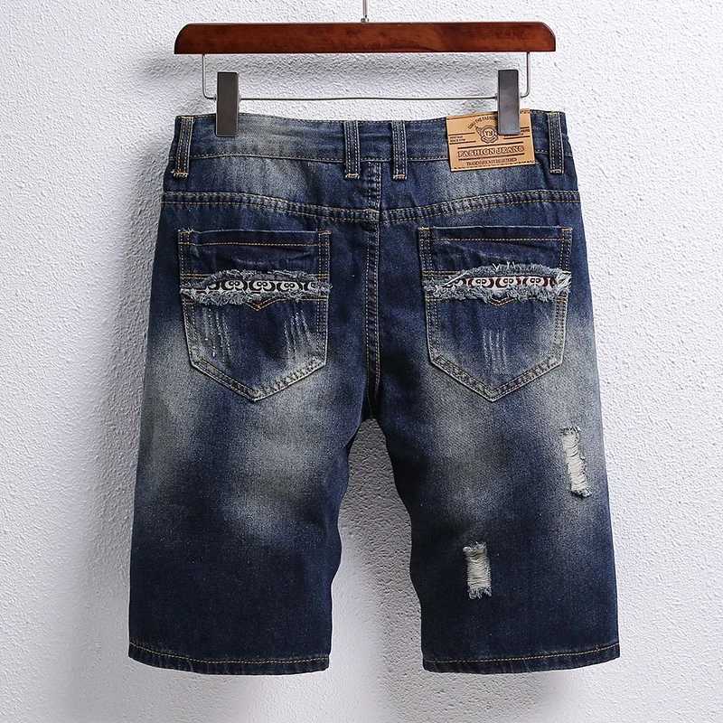 2024 Summer Jeans Mens Flip Denim Shorts New Worn Hole Patch Vintage Young Design Fashion Ruined Plus Size Summer PantsXJ241206