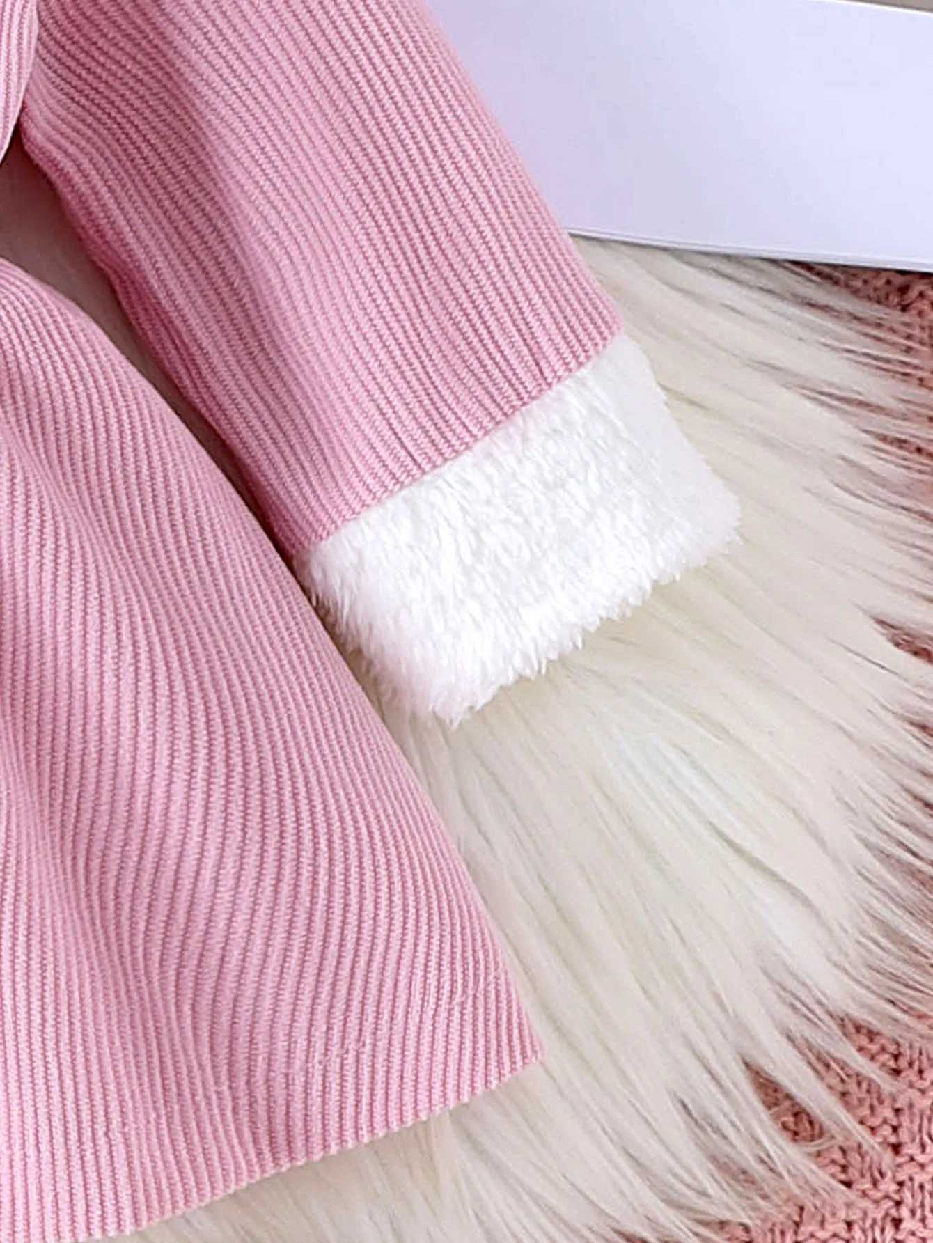 2PCS Winter New Sle For Girls Aged 0-3 Comfortable Foreign Sle Sweet Fluffy Stitching Pink Dress + HatXJ241206