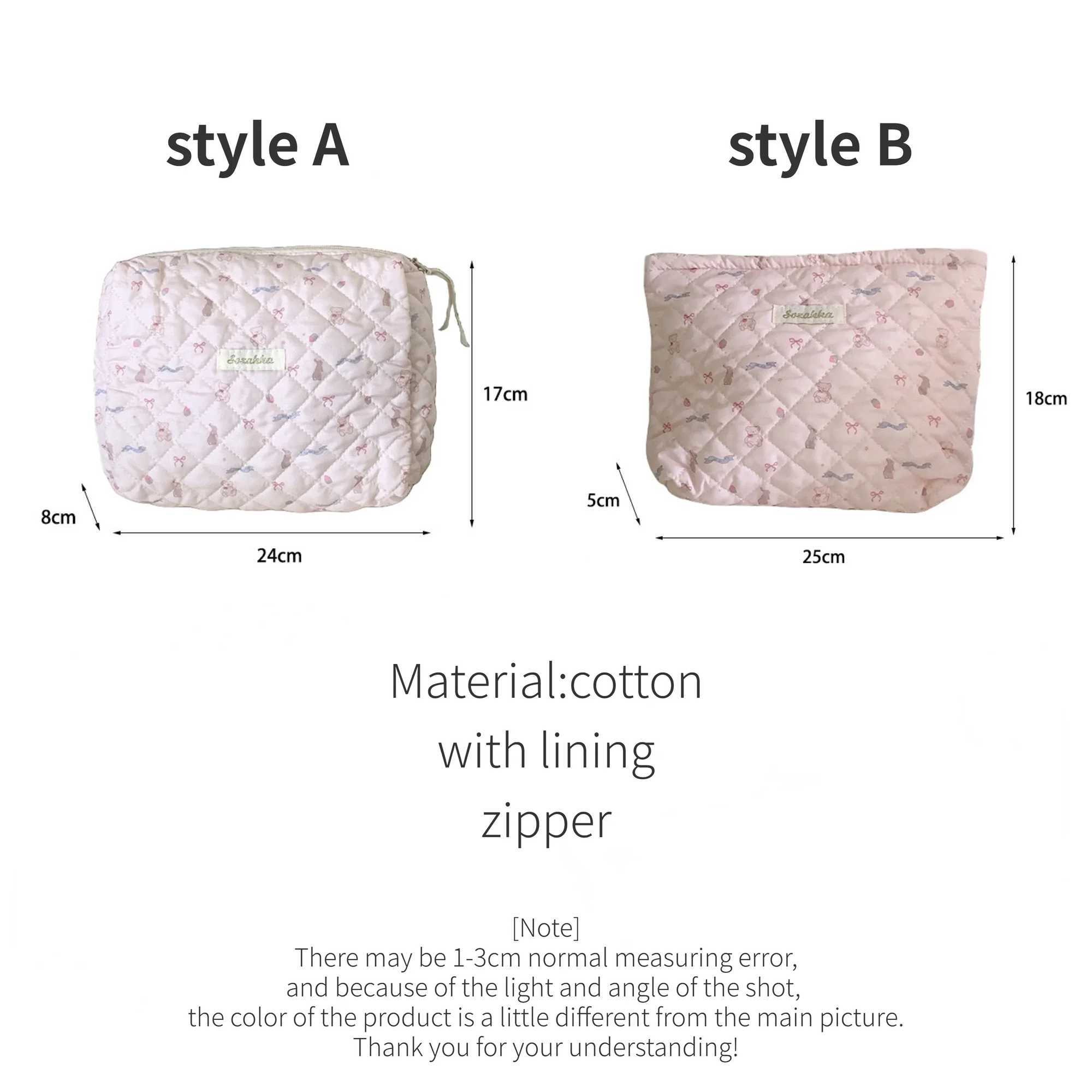 Cute Pink Womens Cosmetic Bag Make Up Case Quilted Cott Travel Storage Bags Portable W Bag Cluh Purse Handbags Mommy BagXJ241206