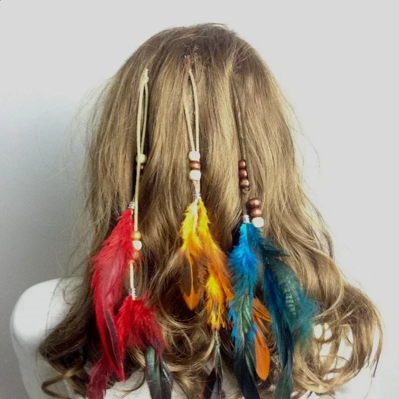2024 Fashionable Boho Feather Headband Beaded Headdress Handmade Hair Clip Girl Accessories High Quality 241122