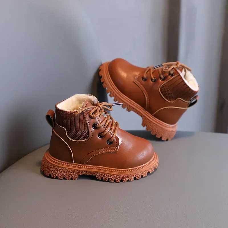 Toddlers Kids Tide Boots Autumn Winter Warm Thick Cotton Boys Girls Snow Boots Little Children Leather Cotton Boots FashionXJ241206