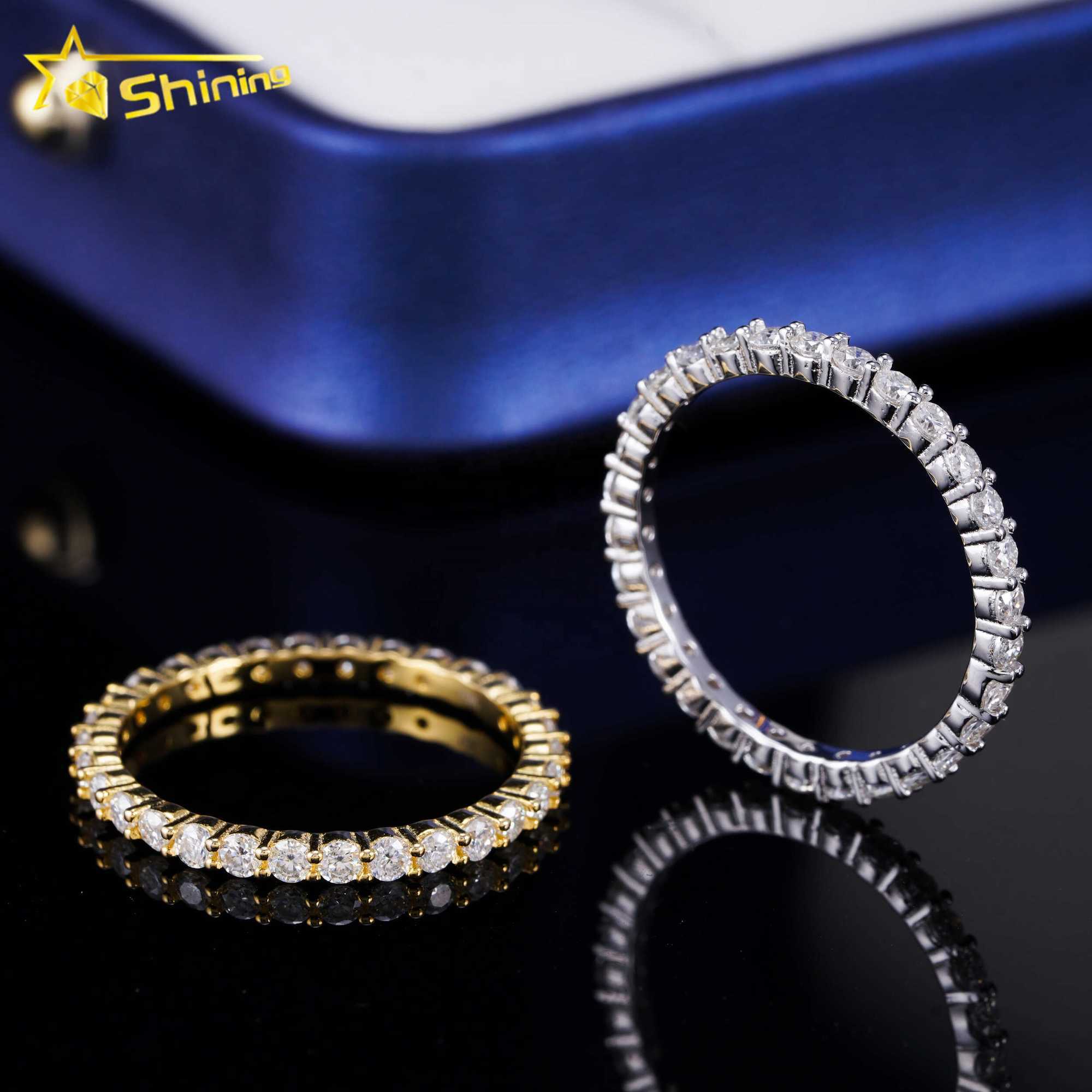 Fine Jewelry Rings 925 Silver Iced Out Hip Hop 14K Gold Plated 2MM 3MM 4MM Lab Grown Diamond VVS Moissanite Engagement Band Ring