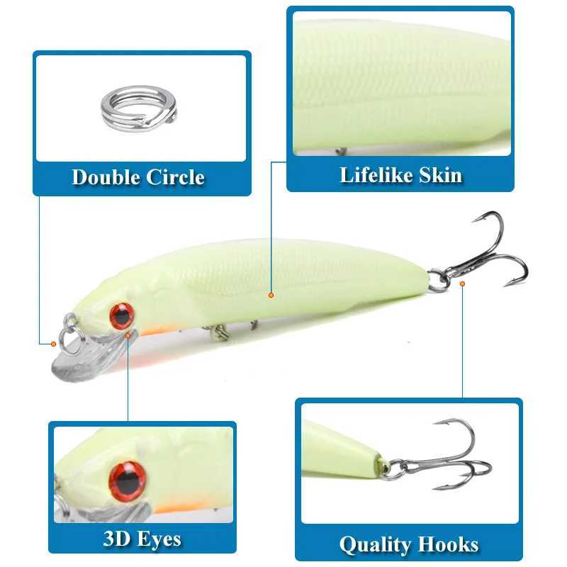 1Pcs 12cm 17g 3D Luminous Night Fishing Baits Minnow Lure With Hooks Isca Artificial Hard Crankbaits Bass Pike Carp FishingXJ241128