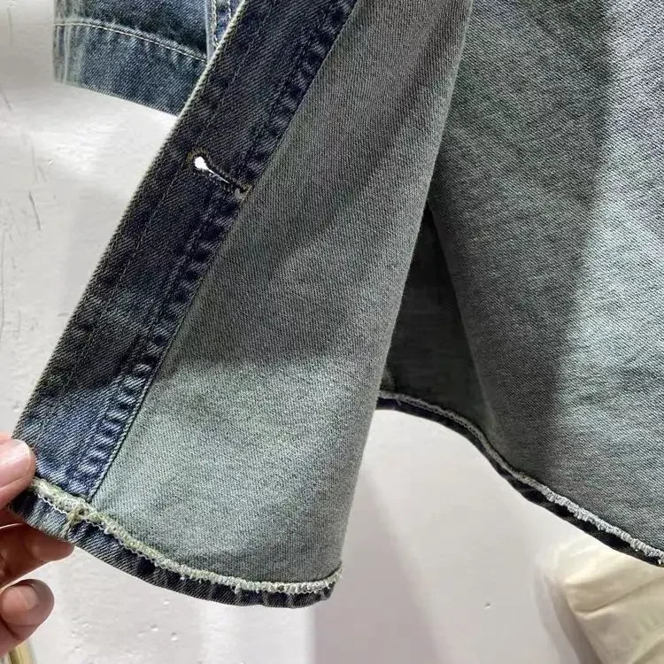 Womens short sleeved denim jacket 2024 loose casual thin top 241206