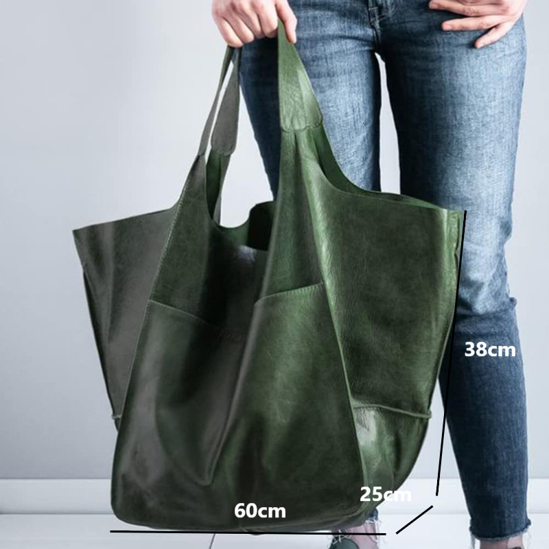 Simple Soft PU Leather Big Shoulder Vintage Large Capacity Female Handheld Tote Bags High-End Solid Color Ladies Handbags