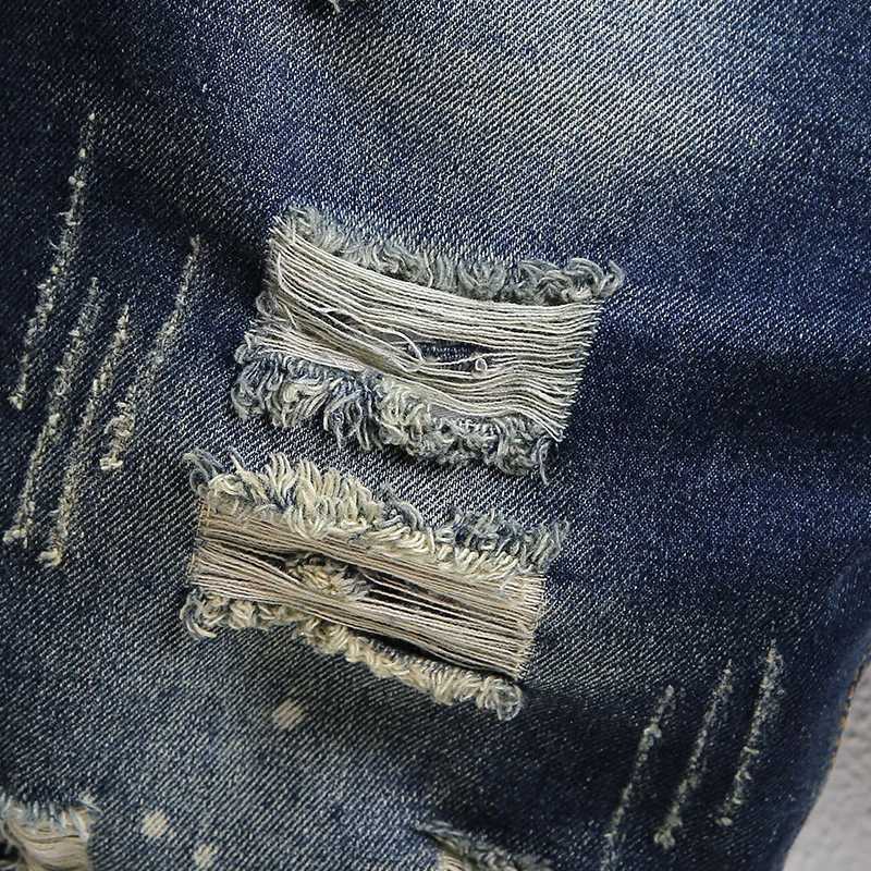 Summer High Street Ripped Short Jeans Mens Fashion Vintage Denim Shorts Slim Straight Hole Hip-hop Knee-length PantsXJ241206