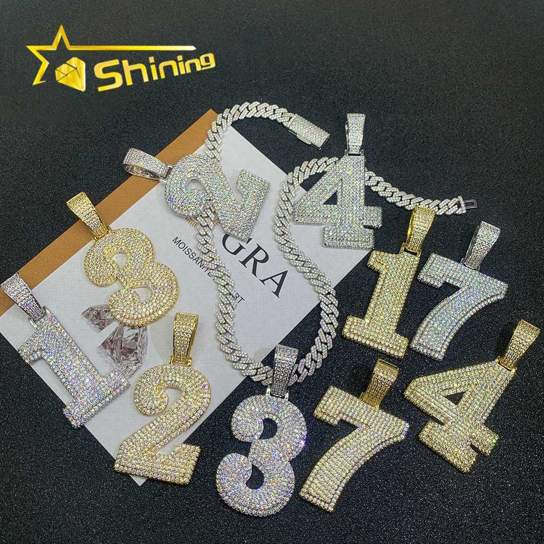 Moissanite Hip Hop Jewelry 925 Silver Number Pendants Gold Plated Rapper Fashion Iced Out Moissanite Diamond Pendants