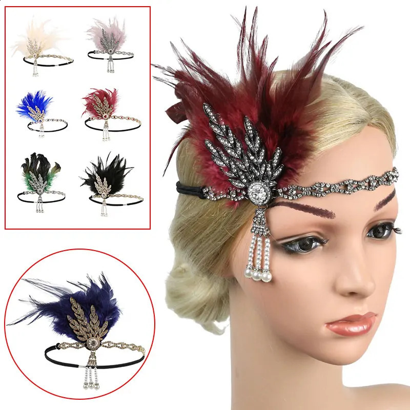 Women Hairband Headpiece Feather Flapper Headband Headdress Vintage Costume Party Hair Accessories 241122