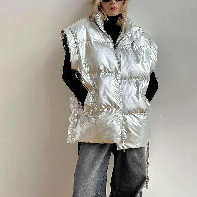 Women's Winter Smooth Zipper Vest Casual Sleeveless Warm Collar Cotton Jacket for Women