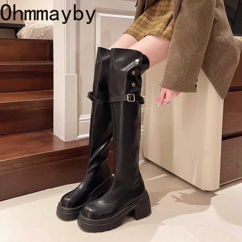High Quality Autumn and Winter Platforms Knee straps high boots thick sliders high Ccise Lg Botas De Mujer T241206