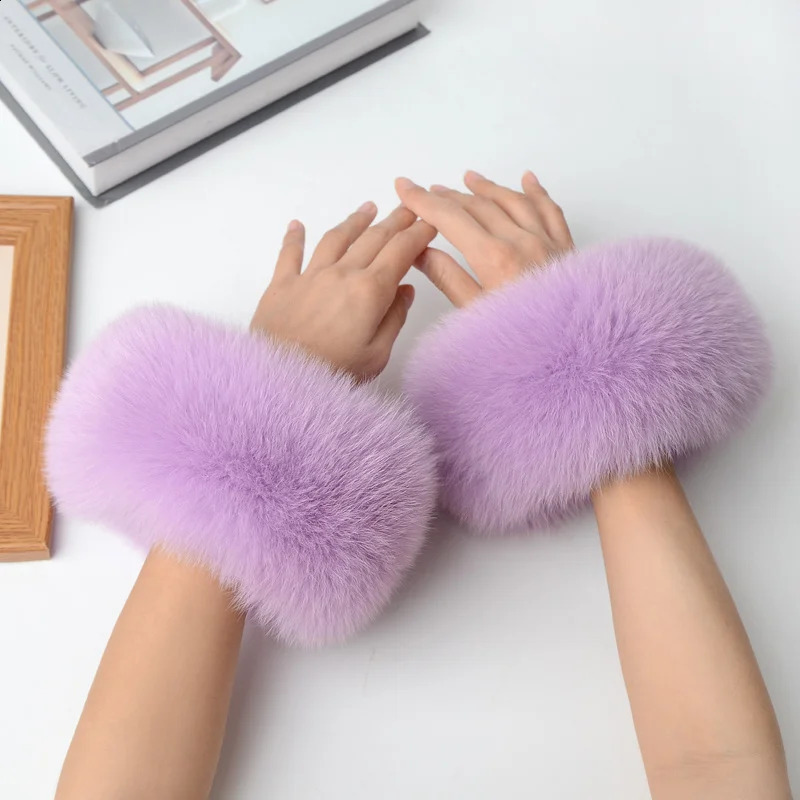 Real Fox fur cuffs sleeves warm womens bracelets Real Fur wristbands gloves womens jackets wrists fur warm cuffs 241206