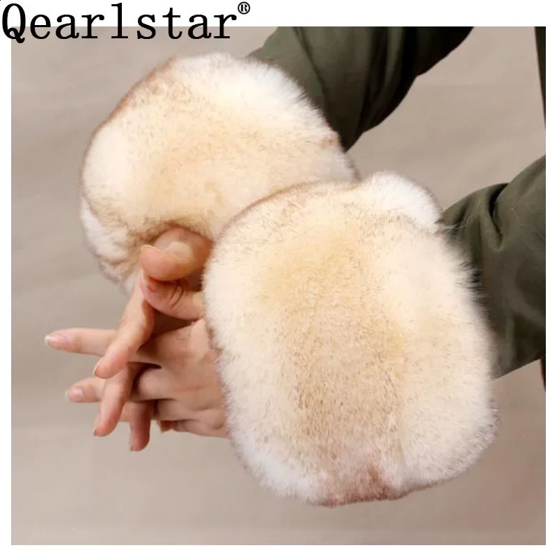 Qearlstar Womens Artificial Fox Fur Sleeve Wristband Winter Warm Arm Wristband Raccoon Fur Sleeve Glove Womens Elastic Sleeve 2 pieces 241206