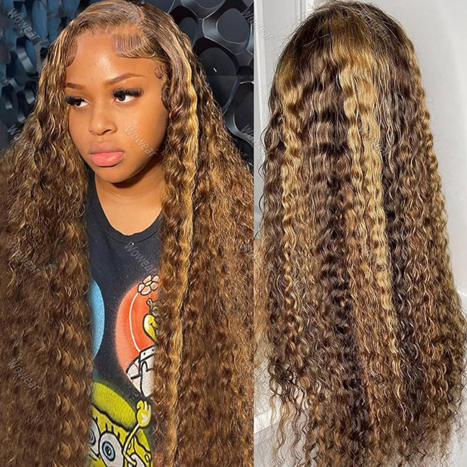 Deep Wave P4/27 Color Curly 200 Density 13X4 HD Transparent Lace Front Human 100% Natural Brazilian Hair Frontal Wigs