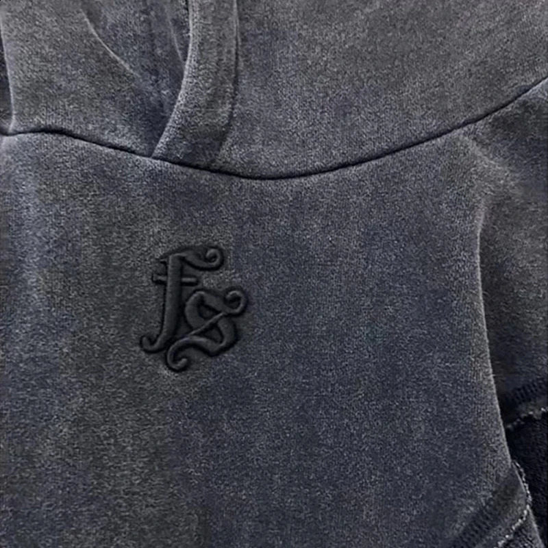 Vintage Wash Embroidery Splicing Hoodies Men Woman Quality Thick Fabric Oversized Trend Motion Pullover 241203