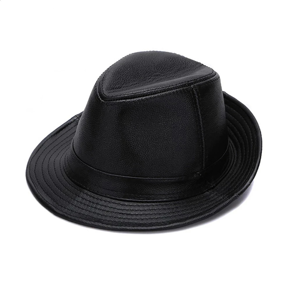 2024 mens fashion hat autumn warm denim 100% real denim leather hat mens real denim leather hat 241206