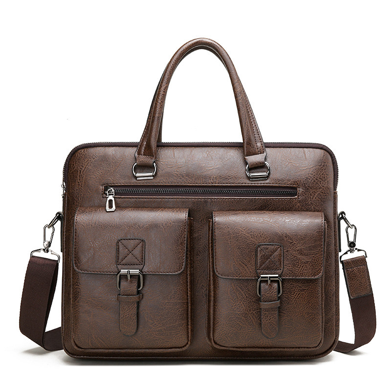 Hand Patina Vintage Briefcase Genuine Cow Leather Shoulder Bag Double Zipper Laptop Bags Business Case Travel For Men