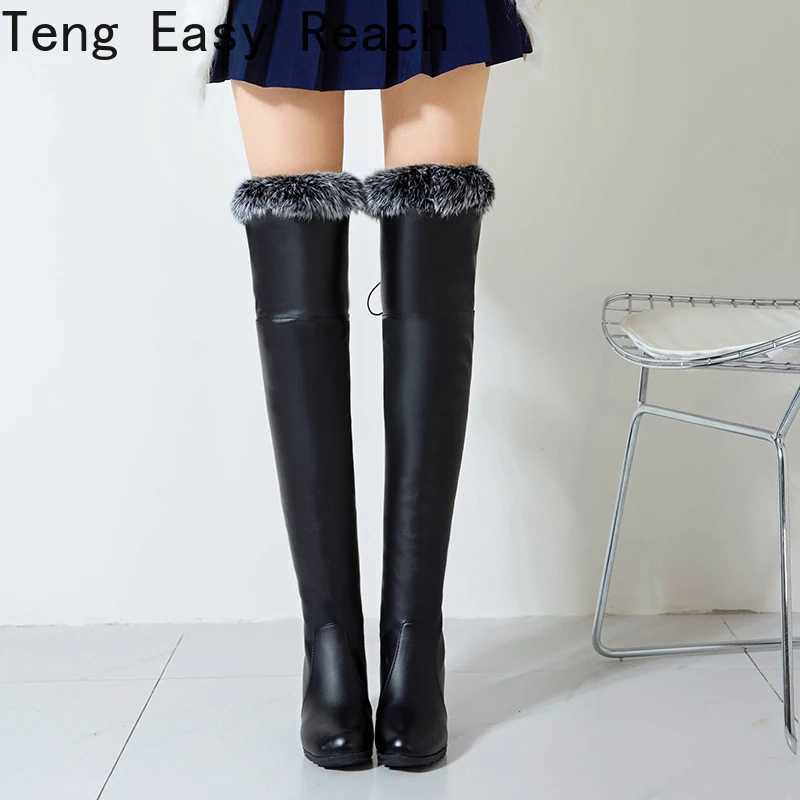 High Quality Spring Thigh High Boots Platform Winter Wen Over The Knee Boots Suede Lg Boots High Fur P Wedge Shoes Wan T241206