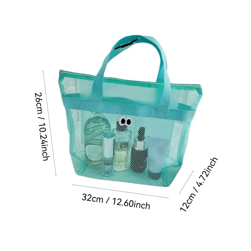 Beach Mesh Wash Bag Cosmetic Large Capacity Shopping Shoulder Portable Handbags Foldable Swimming Storage 241203