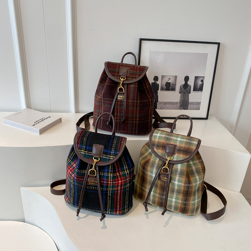 New grid design retro style handheld student girl designer backpack lightweight trendy bag bag