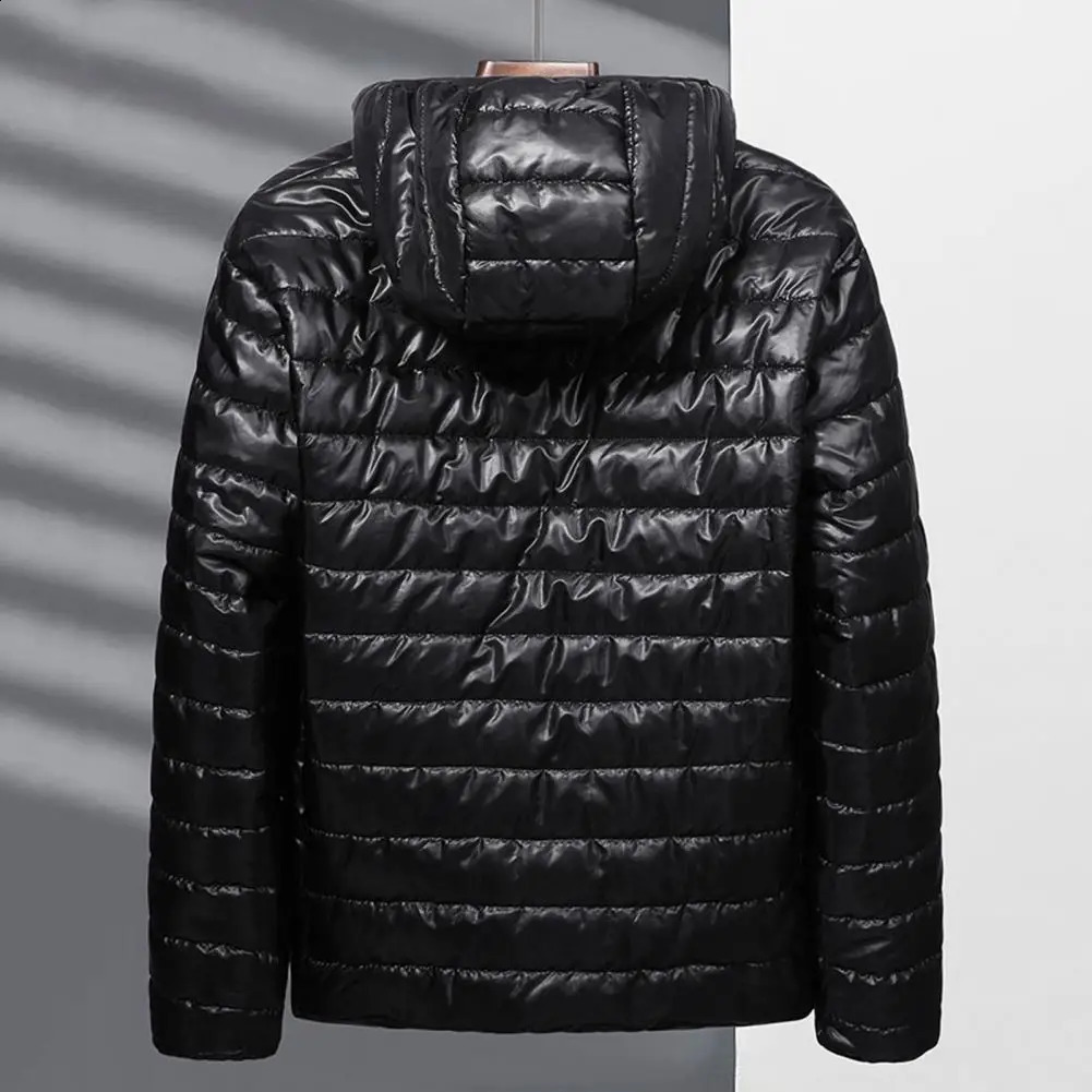 Comfortable Coat Mens Hooded Cotton Quilted Jacket with Down Filling Zipper Clre Long Sleeve Thermal for Winter Warmth 241205