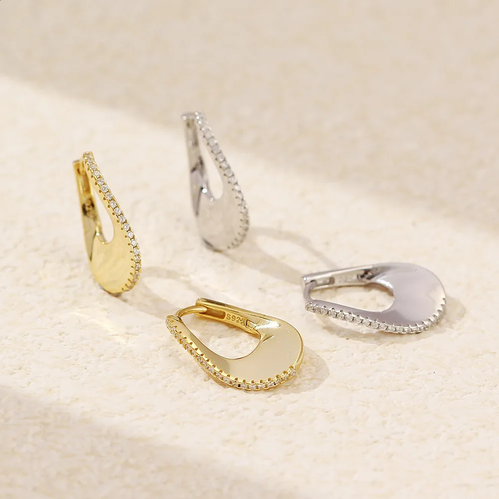 CCFJOYAS Light High Quality Punk Rock 925 Pure Silver Row Zircon U-shaped Ring Earrings 241205