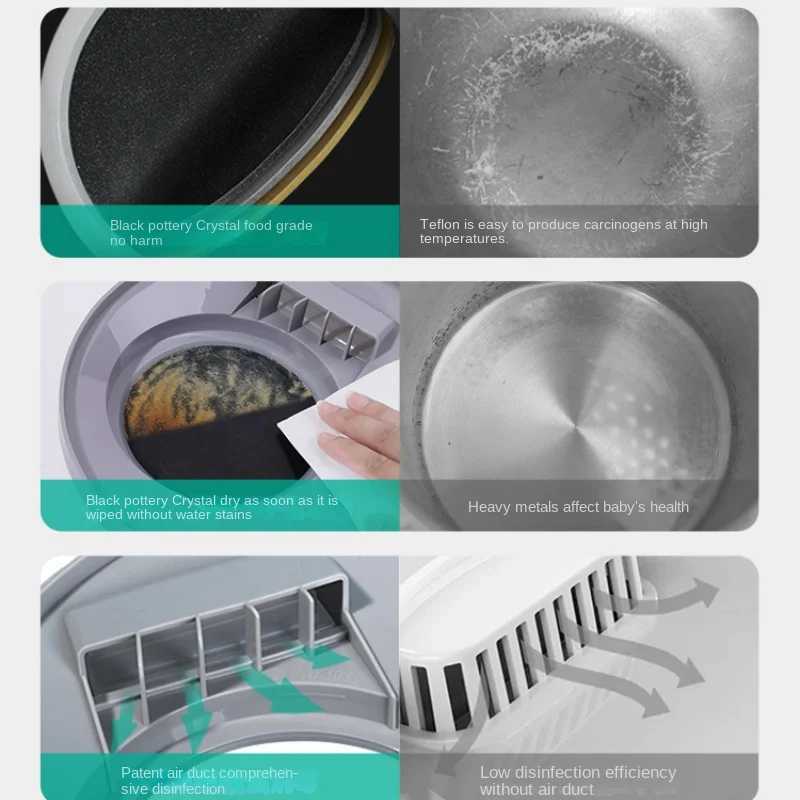 Bottle Warmers Sterilizers Black Ceramic Crystal Heating Tray Baby Bottle Sterilizers with Spiral Drying Steam Disinfection Cabinet Baby Disinfection 