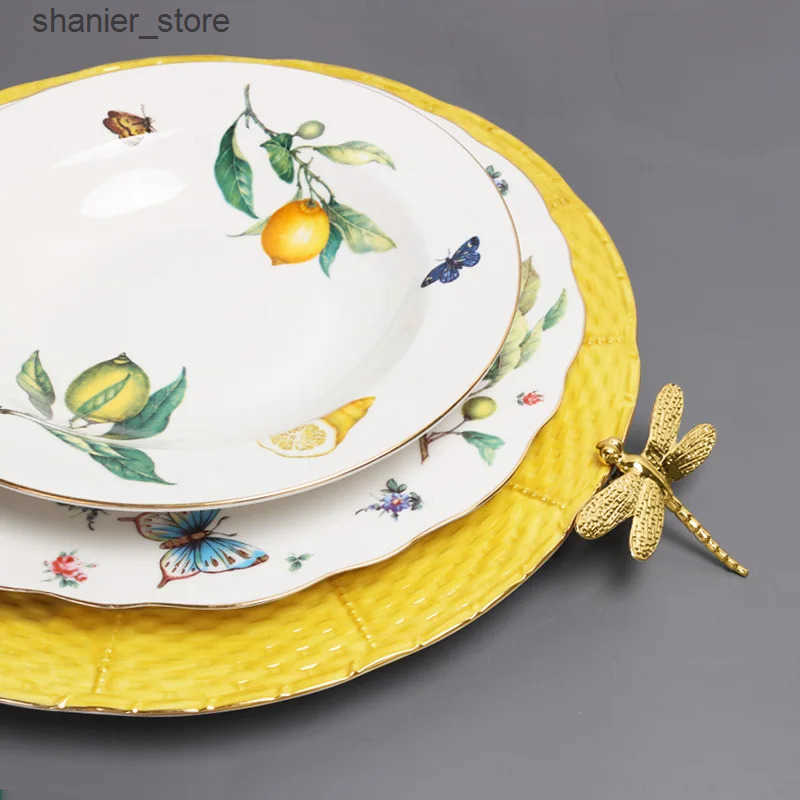 Dishes Plates European lemon pattern ceramic dinner plate steak bowl fruit candy Dim sum western dinner plate L240910