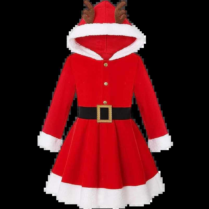 Girls Christmas Dress Hooded Long Sleeve Costume Festival Santa Clause Kids New Year Clothing Fancy Dress Xmas Par CostumeXJ241206