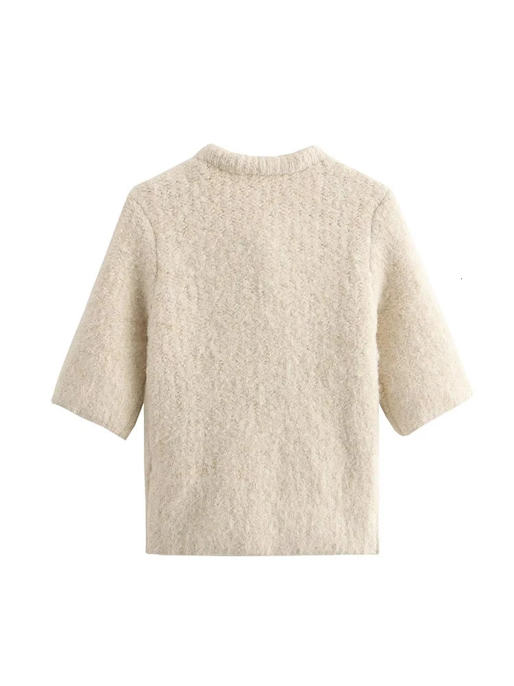 Fluffy Knitted Open Top Womens Large Lace Bow Single Chest Oneck Sweater 2024 Autumn Winter Fashion Loose 241206